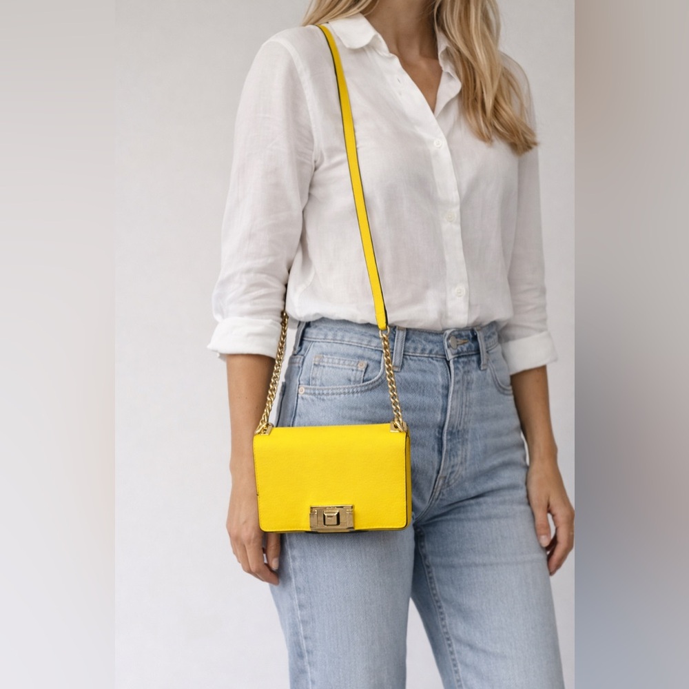 Furla Yellow Leather Crossbody Bag with Gold Chain